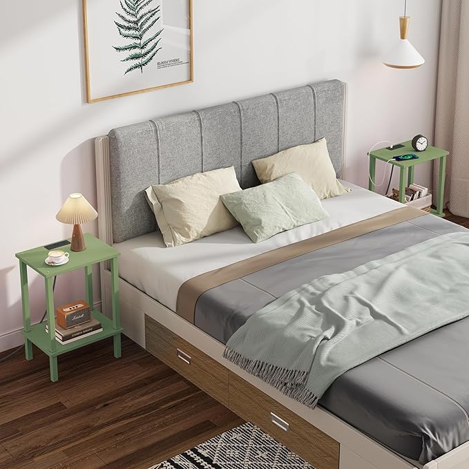 TUTOTAK End Table with Charging Station, Small Side Table with Outlets