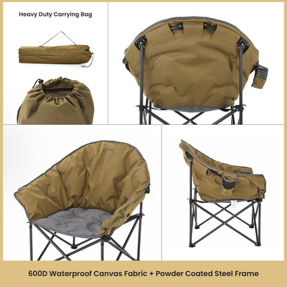 ARROWHEAD OUTDOOR 2-Pack Oversized Heavy-Duty Club Folding Camping Chair w/Pocket, Cup Holder, Portable, Padded, Moon, Round, Saucer, Supports 330lbs