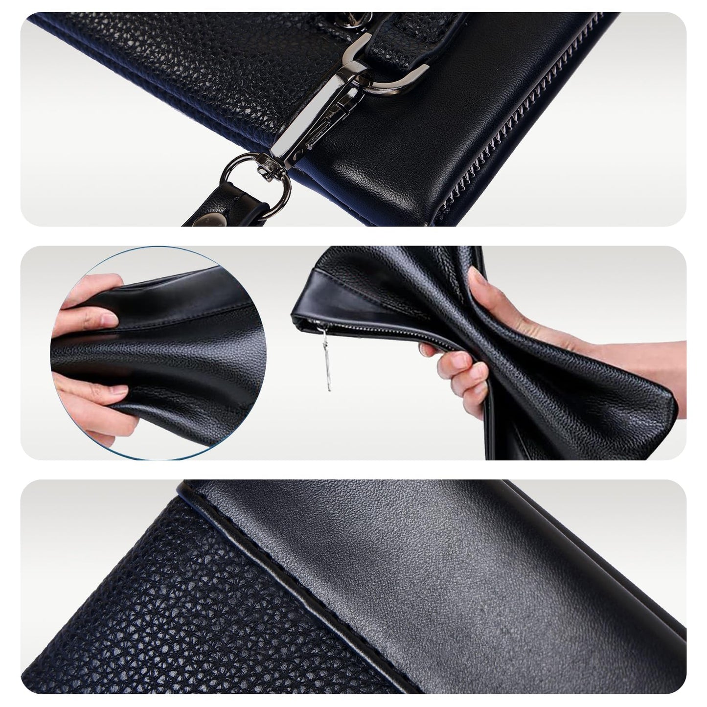Eshow Mens Wristlet Bag Clutch Purse Handbags Synthetic Leather Bags with Wrist Strap Zip Closure 7.9 Inch for Business Travel Work