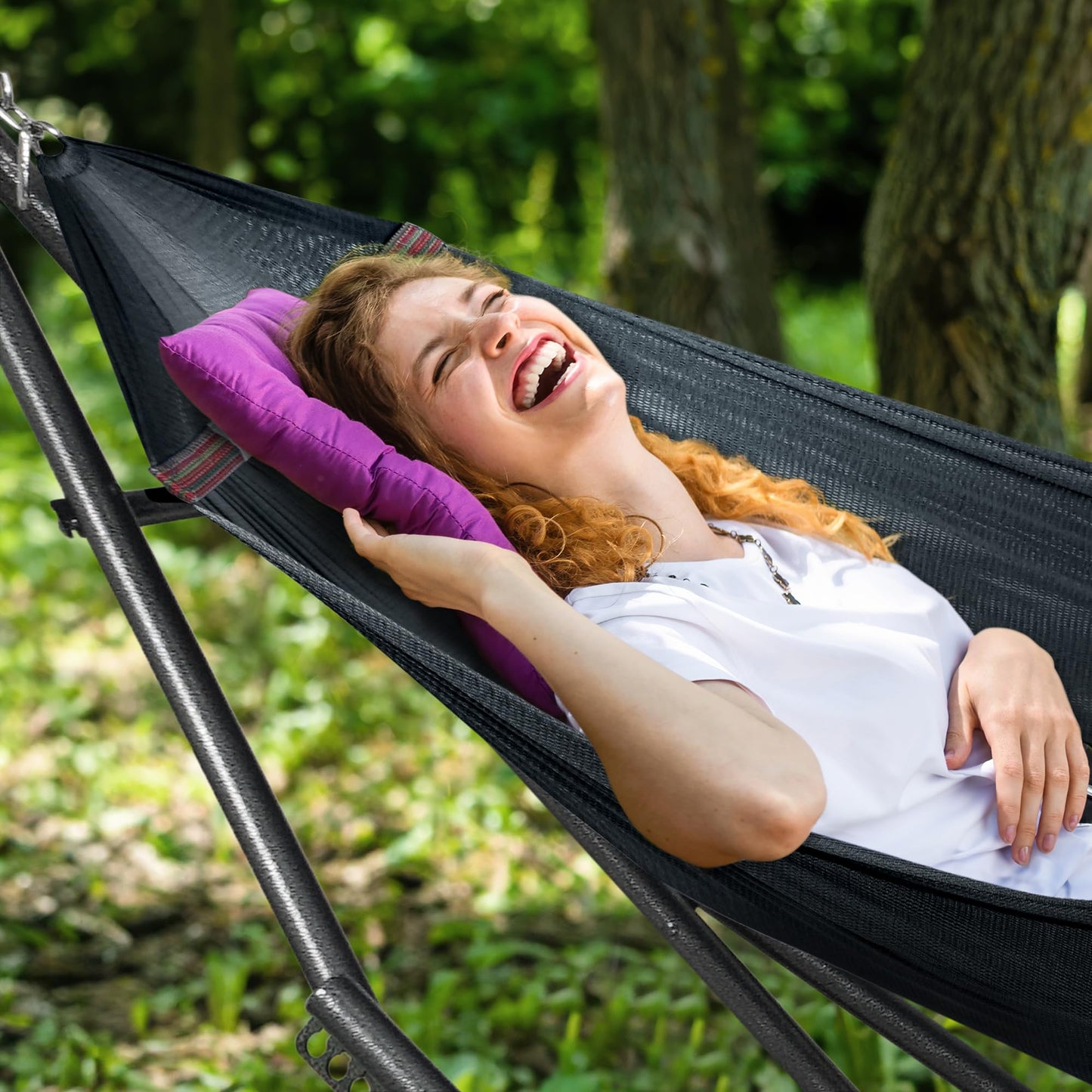 Tranquillo Universal Hammock Stand 600 lbs Capacity, Instant 20s Foldable, 3-Year Warranty Hammock with Stand, 2 Person Camping Revolutionary Portable No Screws, Premium Hammocks, Black