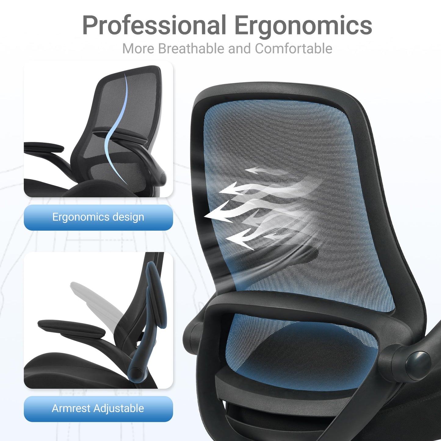 HYLONE 400lbs Big and Tall Heavy Duty Drafting Chair 5" Thickened Seat Tall Office Chair Flip-Up Armrests Ergonomic Chair with Lumbar Support and Adjustable Footrest Ring Standing Desk Chair (Black)