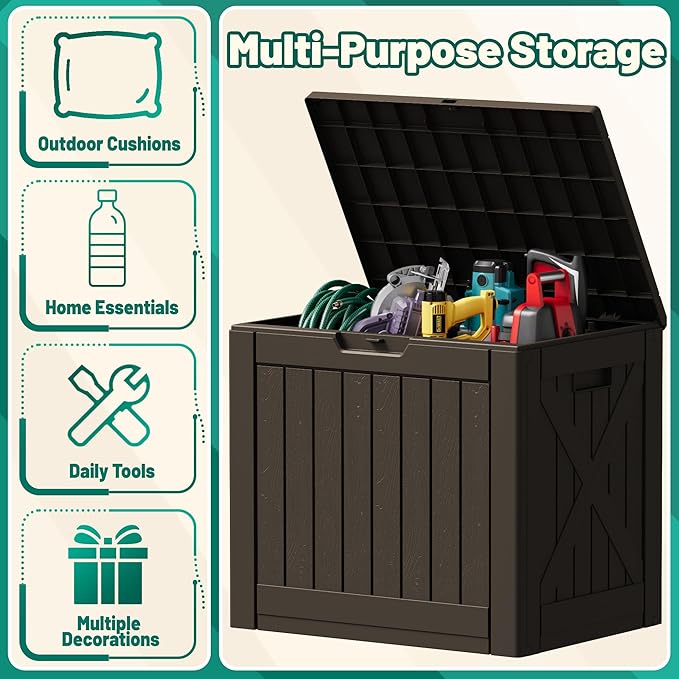 Devoko 40 Gallon Deck Box Outdoor Storage Box Waterproof for Patio, Large Outdoor Storage Bench Lockable for Outside (Deep Brown, 40 Gallon)