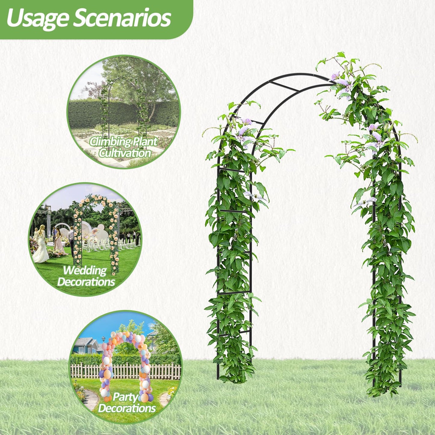 Trellume Garden Arch Trellis for Climbing Plants Outdoor - Height: 94.5", Length: 55", Sturdy Metal Garden Arbor with Rust-Proof Coating, Garden Arch for Wedding Decorations and Balloon Arch Stand