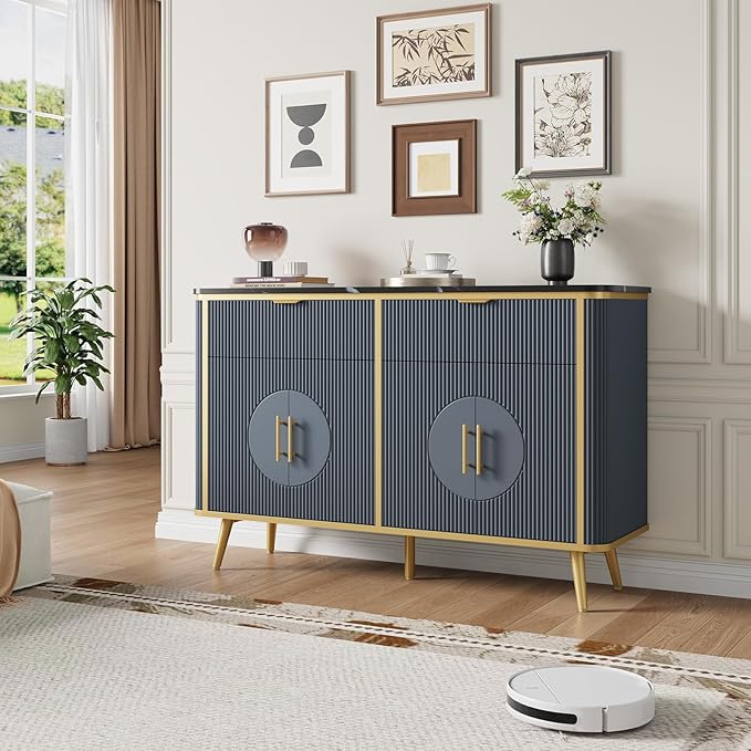 47.2" Buffet Storage Cabinet, Modern Fluted Coffee Bar Station