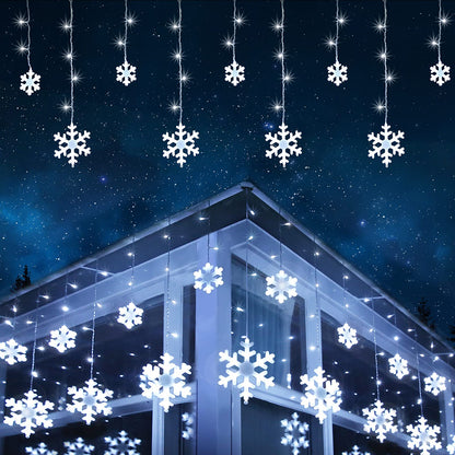 Christmas Snowflake Lights Outdoor, 17.22ft 264 LED Snowflake Icicle Lights with 22 Drops, 8 Modes connectable Plug In Christmas Light Waterproof for Eaves, Garden, Indoor & Outdoor Xmas Decor (White)