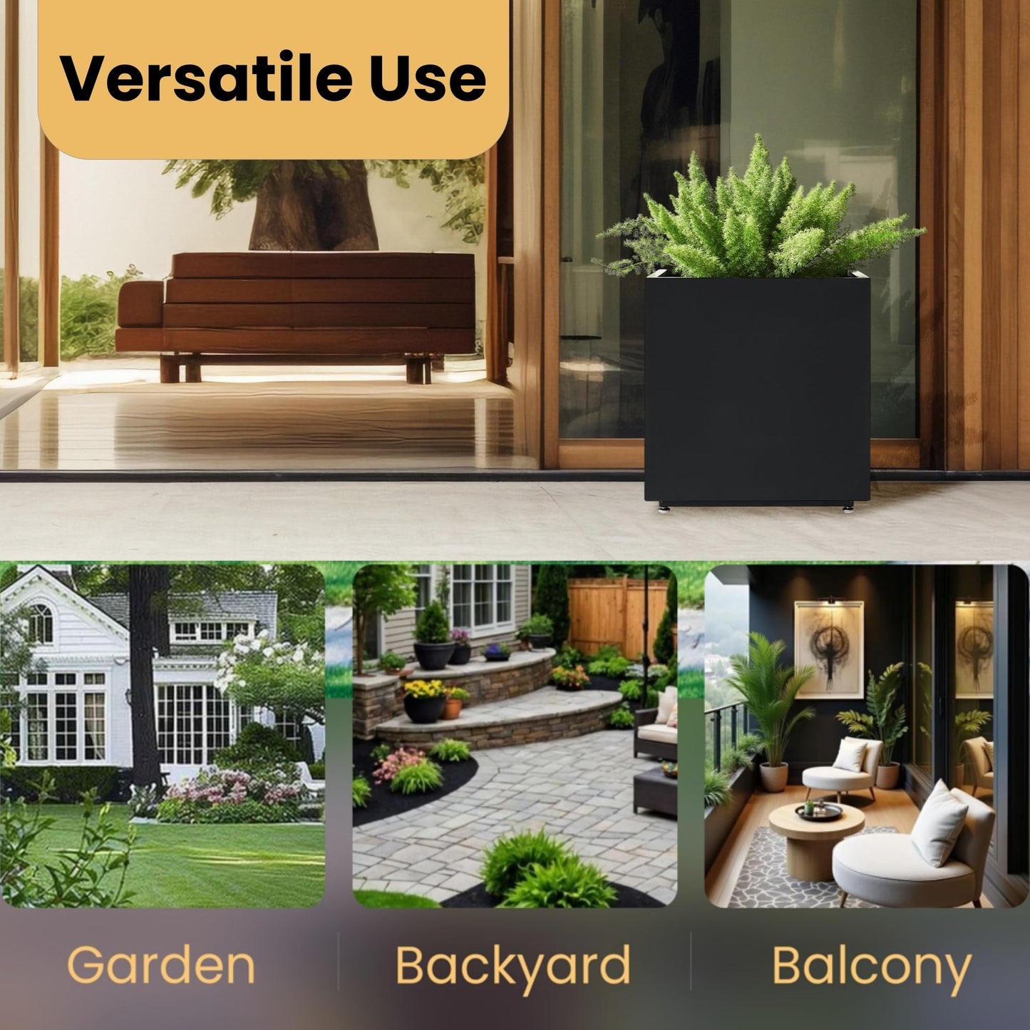 Foresland 20Wx20Dx21H Metal Planter Box, Large Cube Garden Planter for Outdoor Plants, Easy 5-Min Assembly, Drainage Holes, Adjustable Feet