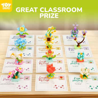 TOY Life 36 Pack Party Favors for Kids, Tiny Plants Mini Flowers Building Blocks Set for Classroom Prize, Flowers Botanical Succulents Building Toy with Cards, Birthday Gift for Boys Girls 6+