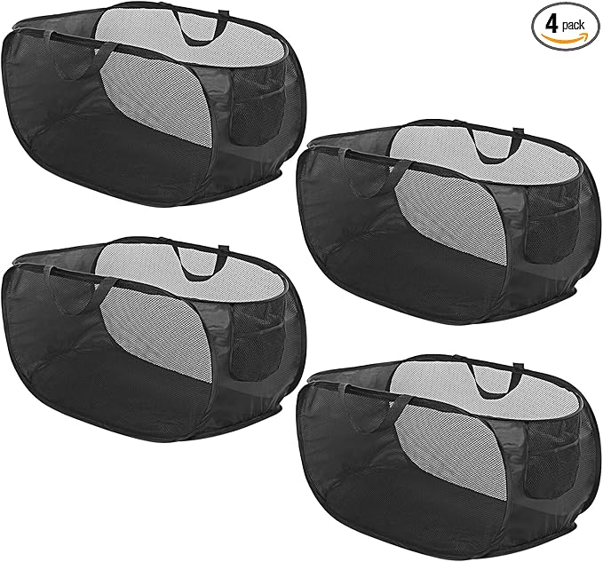 4 Pack Pop-Up Mesh Laundry Basket, Open Collapsible Laundry Baskets