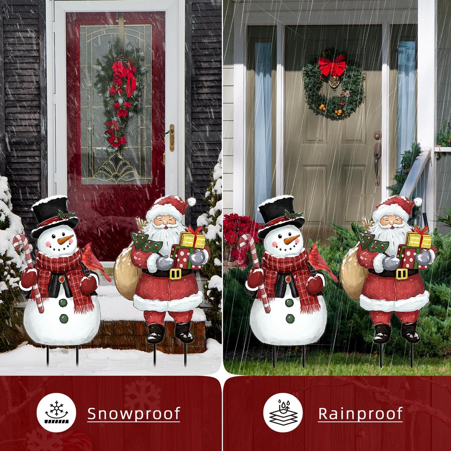 Christmas Decorations Outdoor, Snowman and Santa Claus Metal Yard Signs with Stakes, Xmas Winter Decorative Signs for Garden House Lawn Pathway Patio Outside