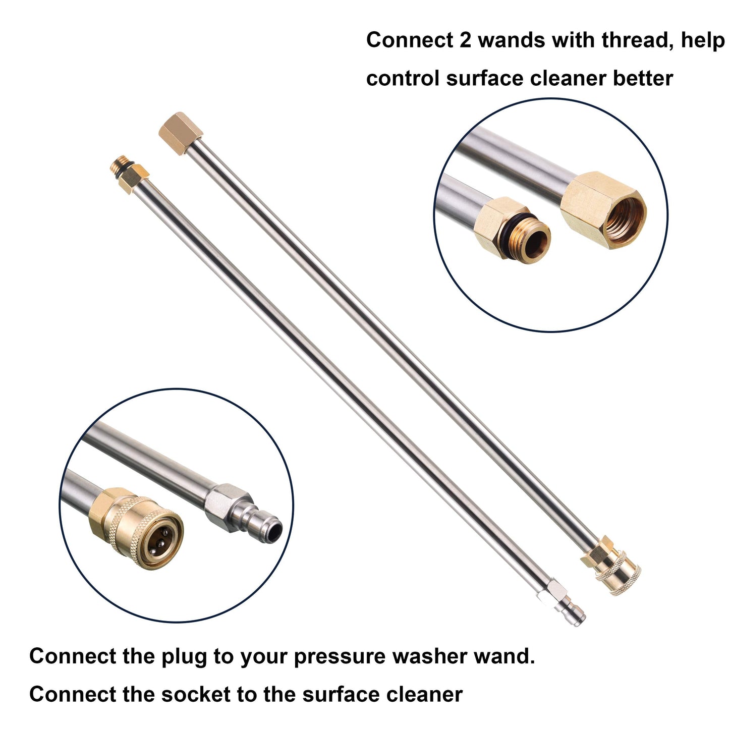 Tool Daily 15 Inch Pressure Washer Surface Cleaner Attachment with Wheels, with 2 Power Washer Extension Wands and 2 Replacement Nozzles, 3600 PSI