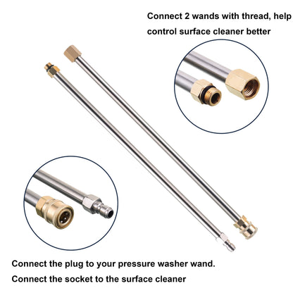 Tool Daily 15 Inch Pressure Washer Surface Cleaner Attachment with Wheels, with 2 Power Washer Extension Wands and 2 Replacement Nozzles, 3600 PSI
