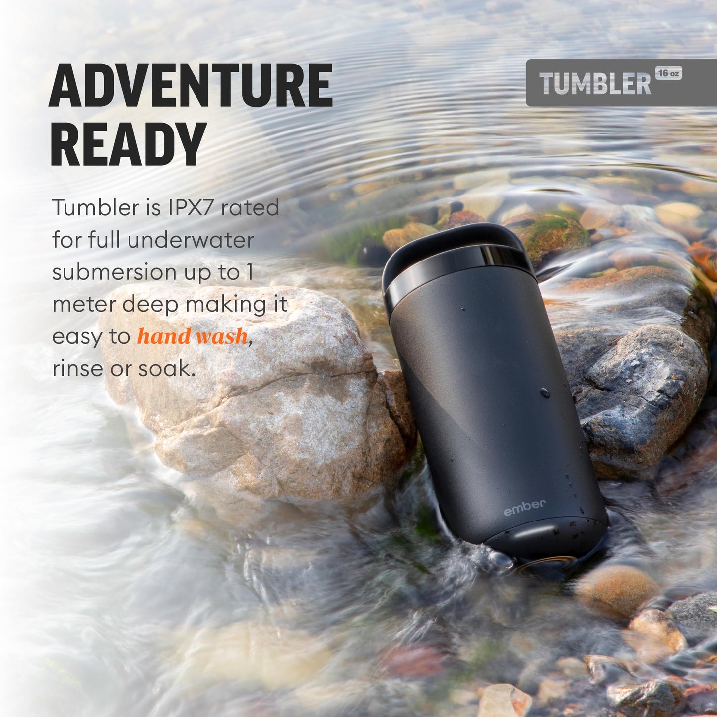 Ember Tumbler, Temperature Control Travel Mug, Stainless Steel, App-Controlled Heated Coffee Mug with 3-Hour Battery Life, Black, 16 Oz