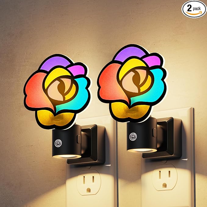L LOHAS LED Night Lights Plug into Wall, Night Light with Light Sensor, 3000K Soft White, 0-100LM Brightness Adjustable, Acrylic Rose Nightlight for Bathroom Bedroom Hallway[2 Pack]