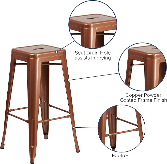 Flash Furniture Commercial Grade 30" High Backless Copper Indoor-Outdoor