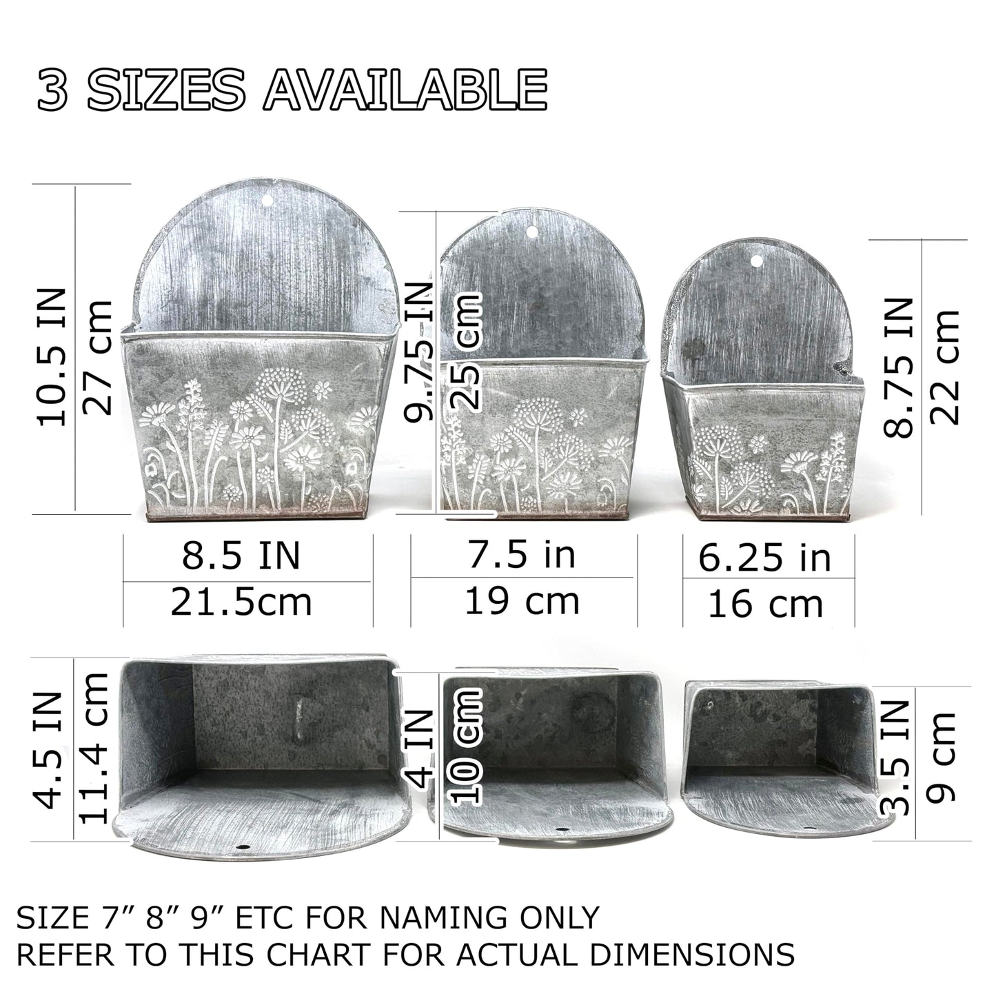 allgala Galvanized Planter Wall Mount Hanging Pot Indoor and Outdoor Decoration-Wall Grey-8"-HD88327