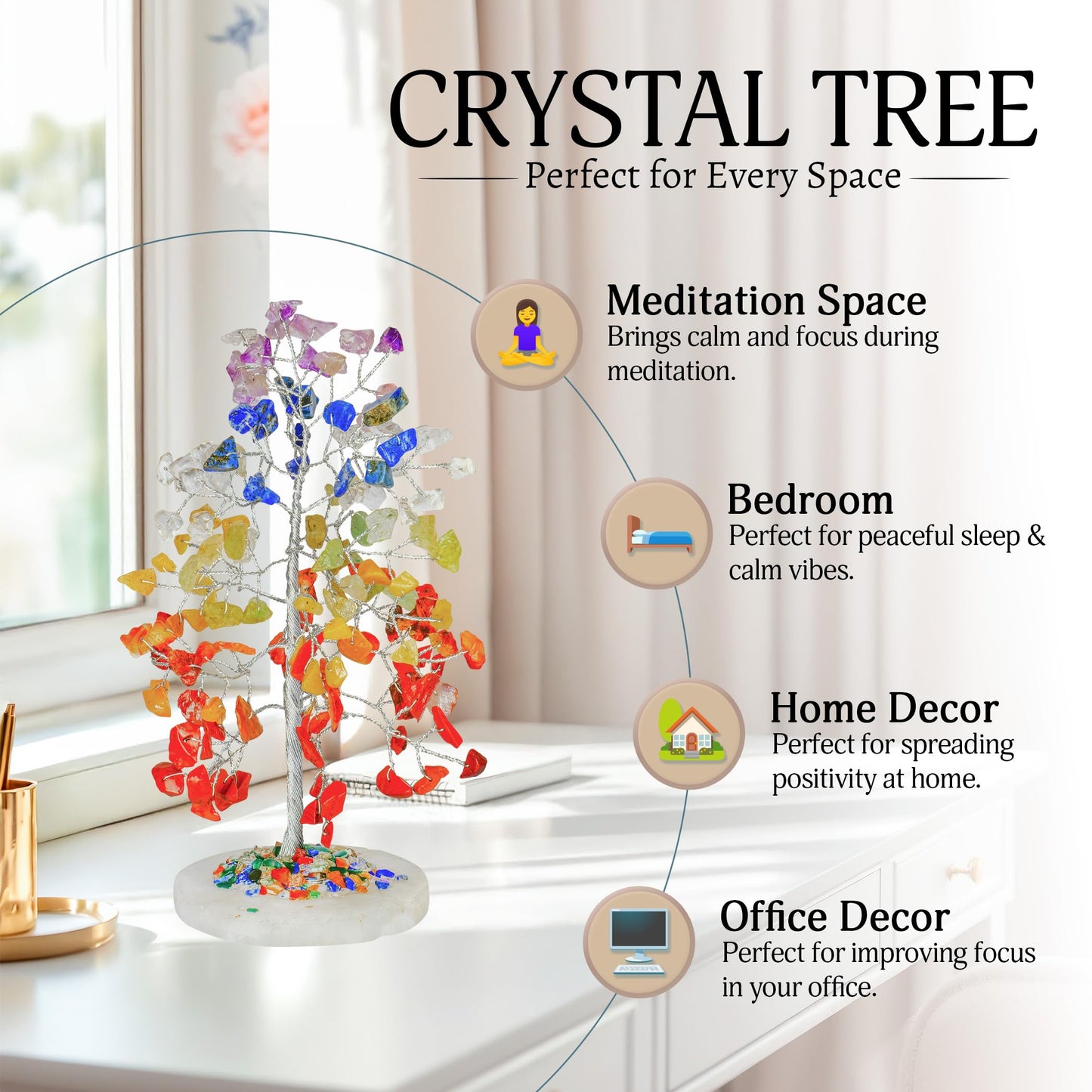 YATSKIA 7 Chakra Tree of Life Crystal Tree | Birthday Gifts for Women | Healing Crystals Gemstone Tree | Crystal Gifts for Mom | Home Office Decor | Handcrafted Unique Gifts