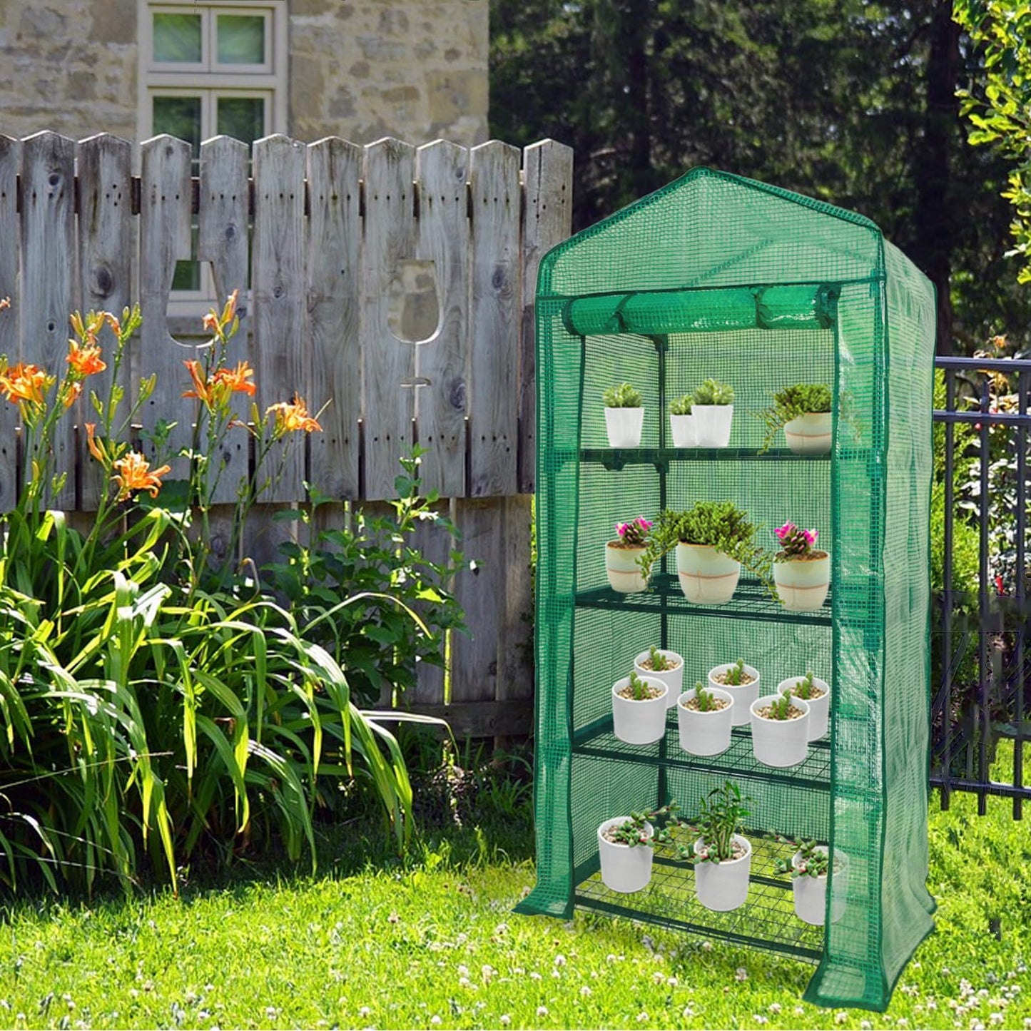 Mini Greenhouse for Outdoor Indoor,4 Tier Small Portable Green Houses with Improved PE Cover,Roll-up Zipper Warm House,Grow House for Seedling and Plant Growing (64x27x20inch),Green