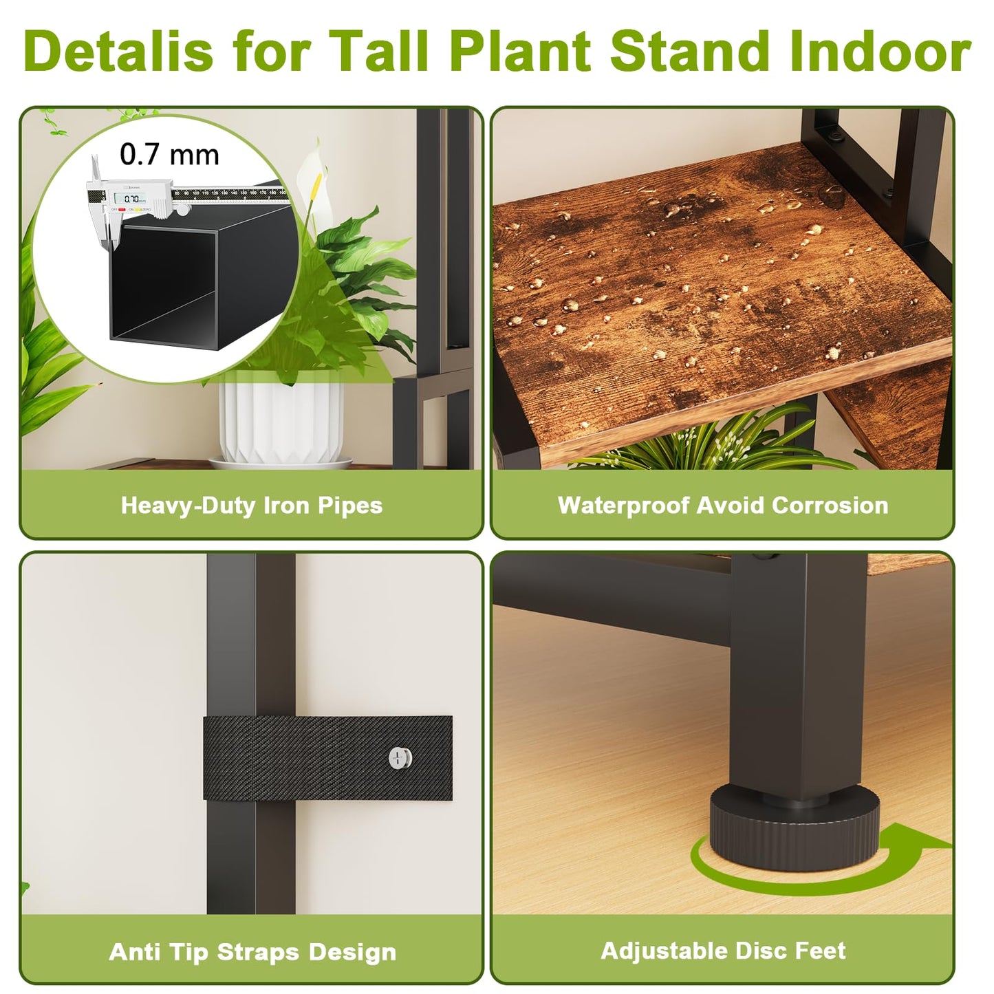 CYXPHION C2 Plant Stand Indoor with Grow Lights, Indoor Tiered Metal Plant Stand 70.87" Tall Plant Shelf with Hooks for Hanging, Plant Holder Display Shelves for Patio, Garden, Outdoor