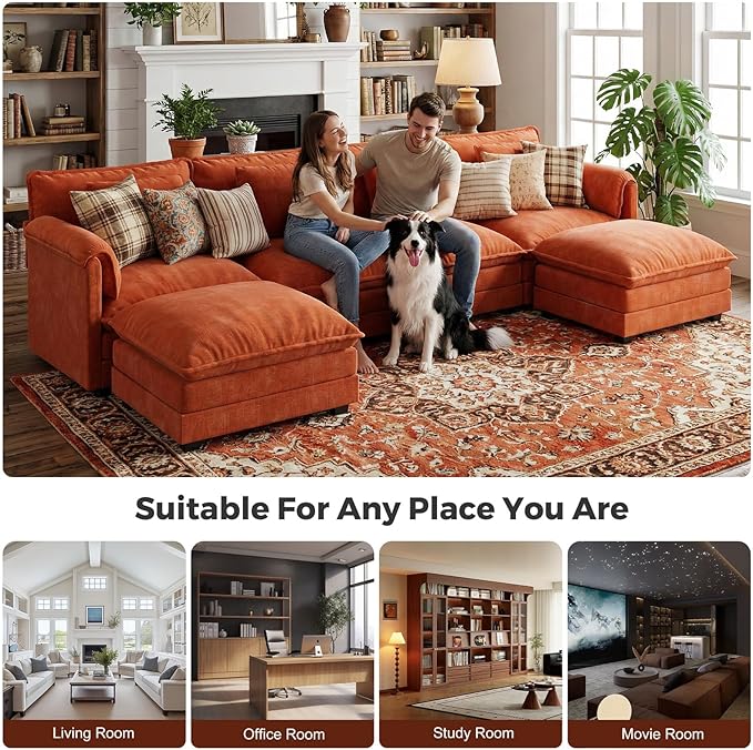 ELUCHANG 150" U Shaped Modular Sectional Cloud Couch