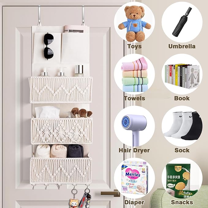 ANTIS'S HOME Over The Door Organizer Boho Bedroom Decor Nursery Storage