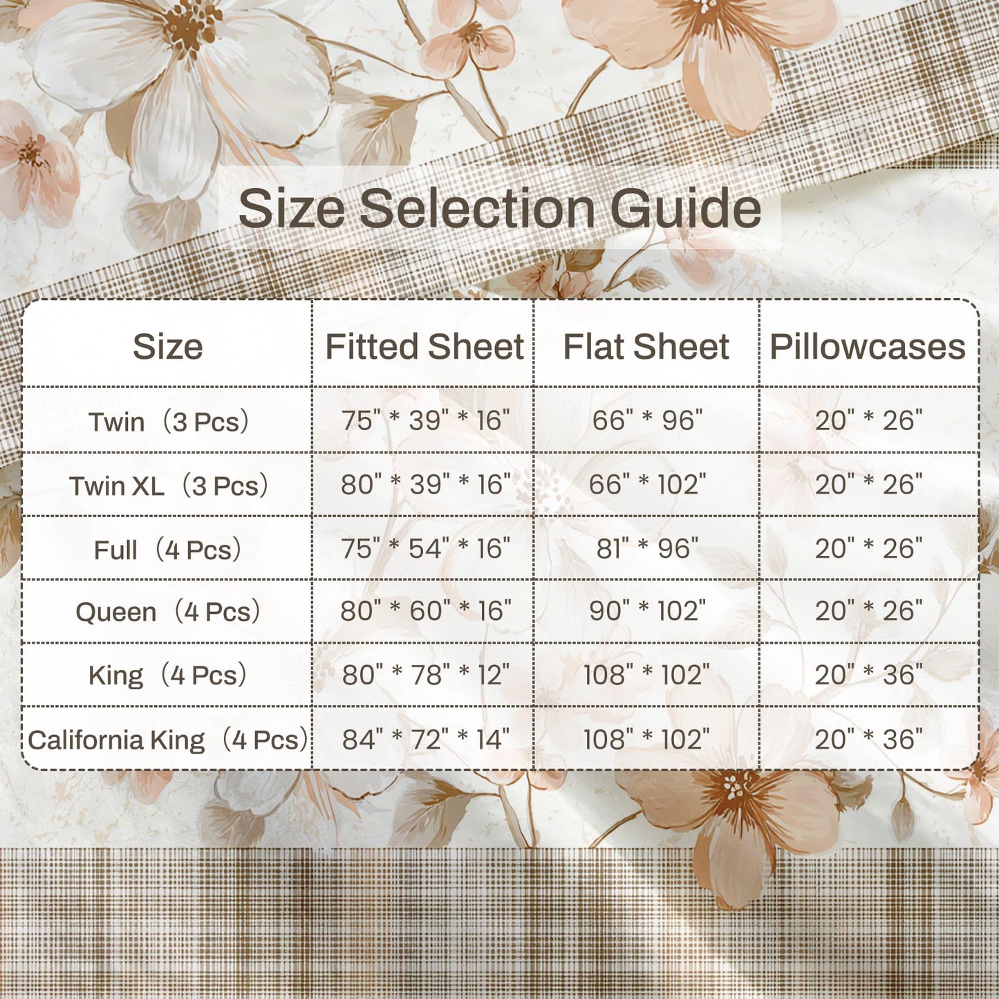 Plaid and Floral Queen Sheet Set Farmhouse Flat Fitted Sheet Sets