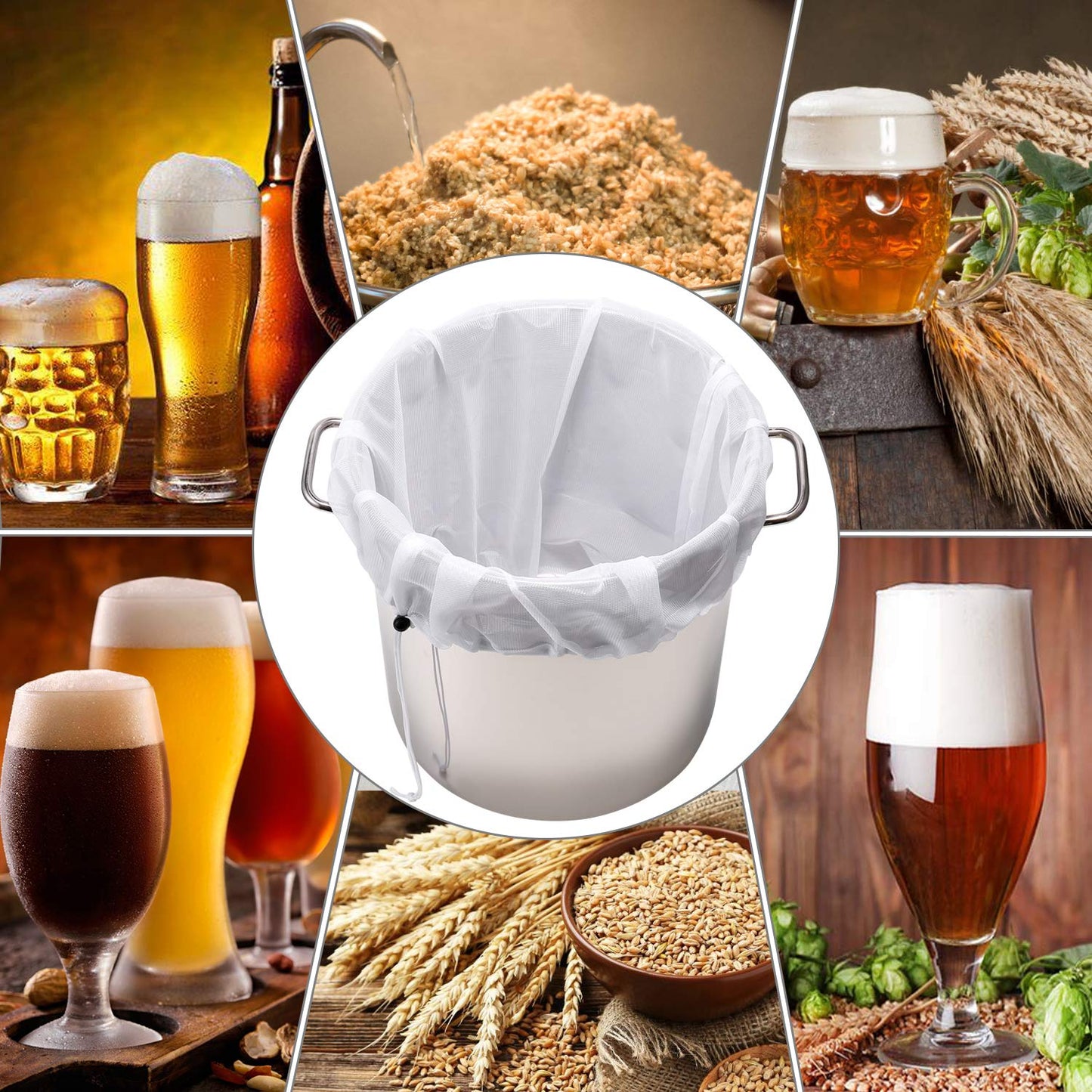 Era Natural Extra Large Brew Bags Reusable, 3 Pack 26"x22" Fine Mesh Strainer Bag for Home Brewing Hops Grains Fruit Cider Apple Grape Wine Beer Making Press Drawstring Straining Brew in a Bag