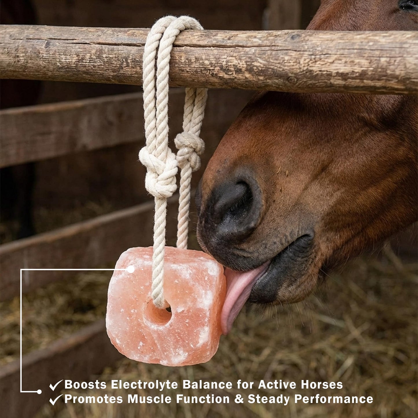 The Original Salt Company 100% Organic Himalayan Salt Lick Provides Essential Minerals for Your Horse/Livestock. This 4.4 lbs Natural Pink Salt Block on a Rope Supports Hydration/Digestion/Wellness.