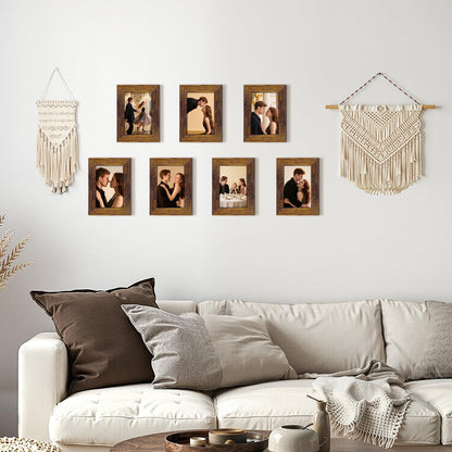 PETAFLOP Wooden Picture Frames 4x6 Rustic Frame Fits 4 by 6 Inch Prints Wall Tabletop Display, 7 Pack