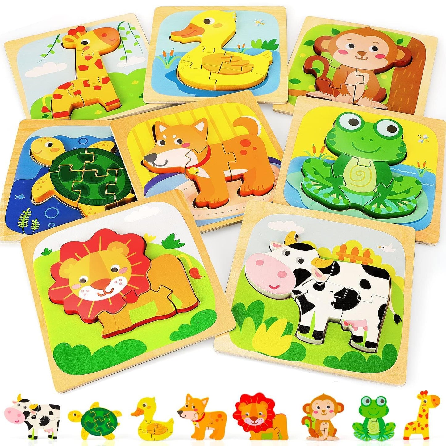 TOY Life Wooden Puzzles for Toddlers 2-4, Toddler Montessori Toys for 1 2 3 Year Old Boys Girls, Animals Wood Jigsaw Puzzles, Educational Learning Toy Kids Puzzle, Best Gifts for Baby Age 1-3 2-4