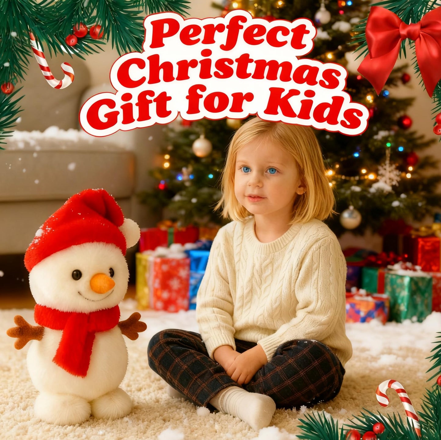 Easfan Talking Snowman Repeats What You Say Walking Singing Stuffed Animal Interactive Plush Toy Funny Walking Toy for Kids Toddlers Christmas Der Gifts,9''