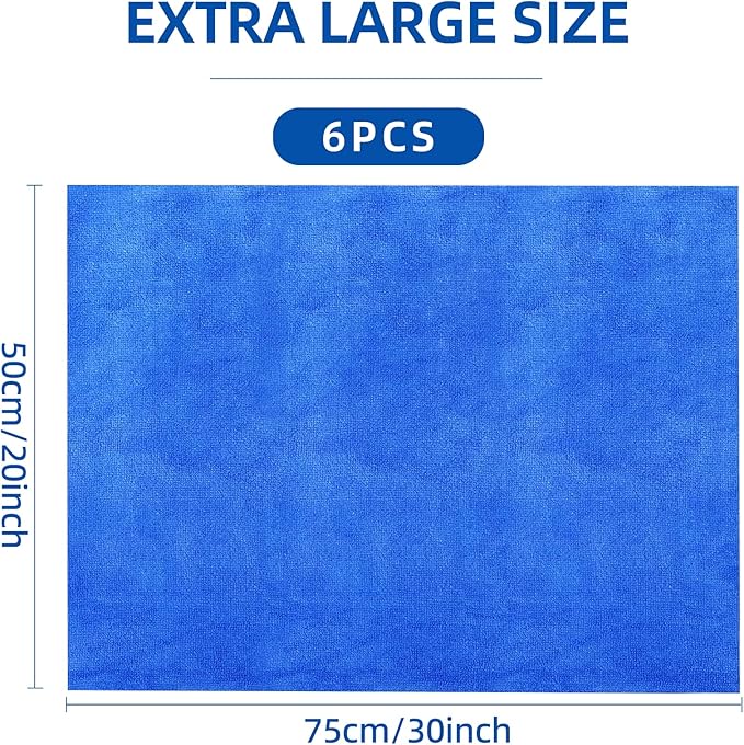 6 Pack Microfiber Cleaning Cloths Extra Large 30" x 20", XL Rags Washable