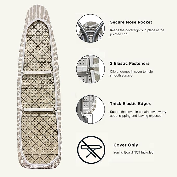 Ironing Board Cover and Pad 18"x54" Extra Thick Natural Cotton, Scorch and