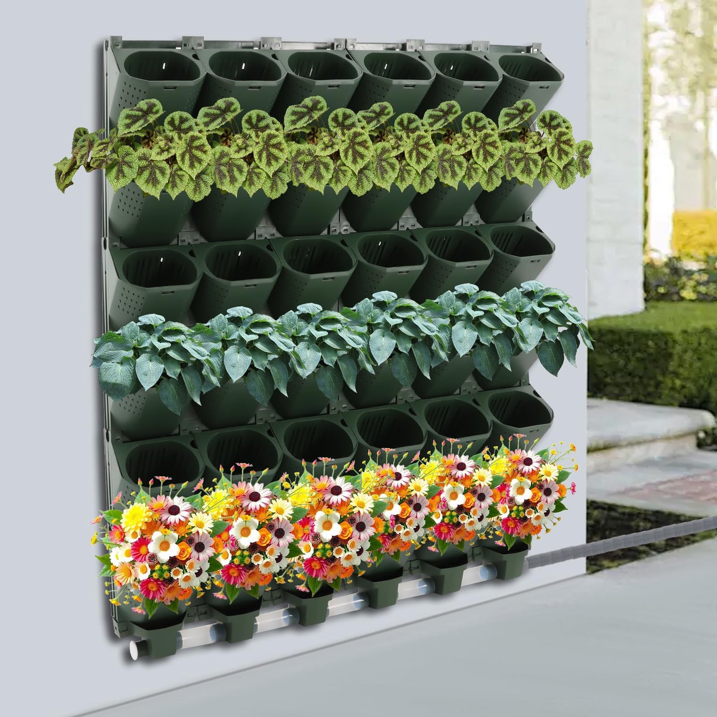 GDAE10 Self Watering Planter Wall Mounted, 36 Pockets Automatic Drip Irrigation System with Timer,Vertical Garden Flower Pot for Balcony,Garden,Home,9.84ft Hose