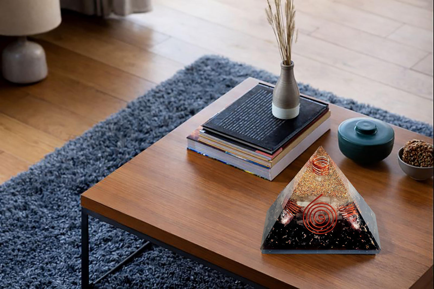 Orgonite Crystal Pyramid with Copper Coil Quartz and Shungite – Handmade Orgone Energy Pyramid for Meditation & Home Décor