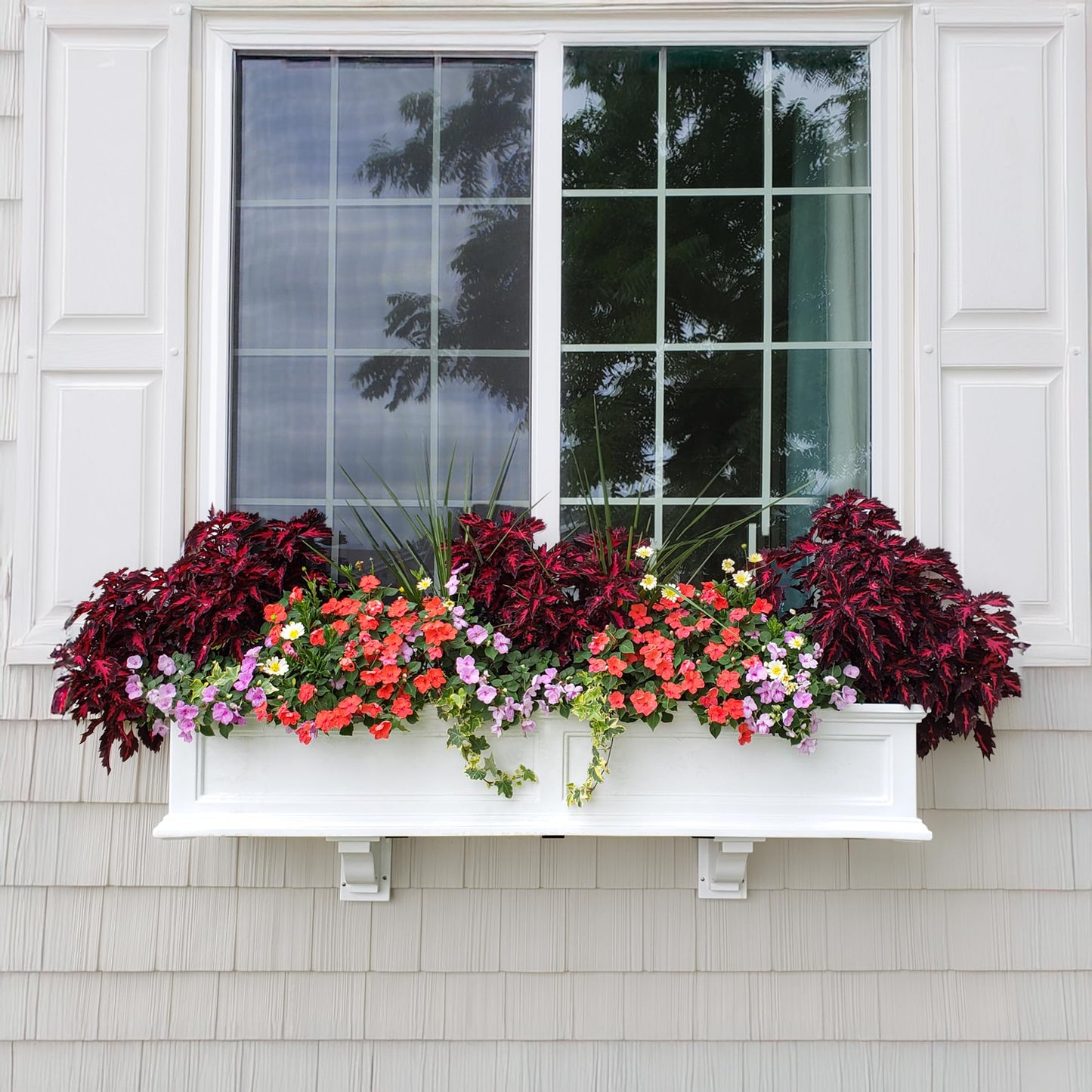 Mayne Fairfield 4ft Window Box - White - Durable Self Watering Resin Planter with Wall Mount Brackets, Plastic (5823-W)