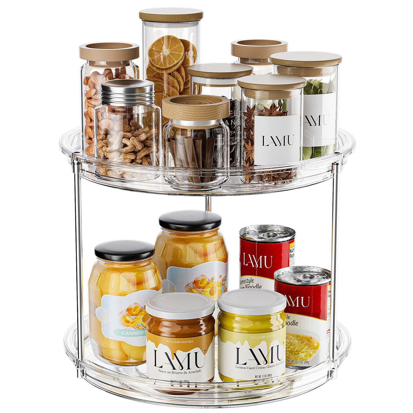 LAMU 2 Tier Lazy Susan Turntable Organizer for Cabinet, 9'' Rotating Spice Rack for Kitchen, Pantry, Countertop, Bathroom, Vanity, Under Sink, Medicine Cabinet Organizer, 1 Pack