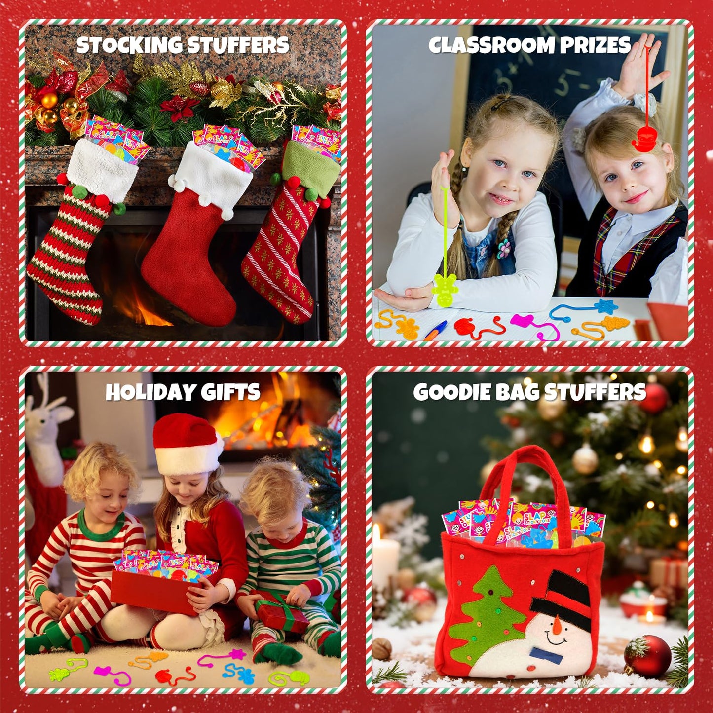 Bulk Christmas Party Favors for Toddlers 100 PCS, Xmas Sticky Hands Goody Treat Bag Stocking Stuffer Fillers Bulk for Kids, Holiday Winter Toys Gifts Class School Games Prize Giveaways for Boys Girls