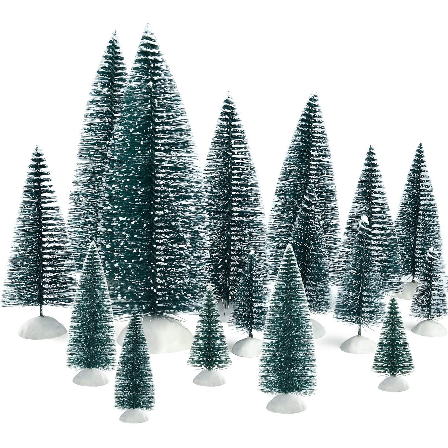 KUUQA 46Pcs Mini Christmas Trees Bottle Brush Trees Miniature Sisal Snow Frost Trees Tabletop Trees with White Base Diorama Models for Christmas Party Home Decoration Home Table Top Decoration