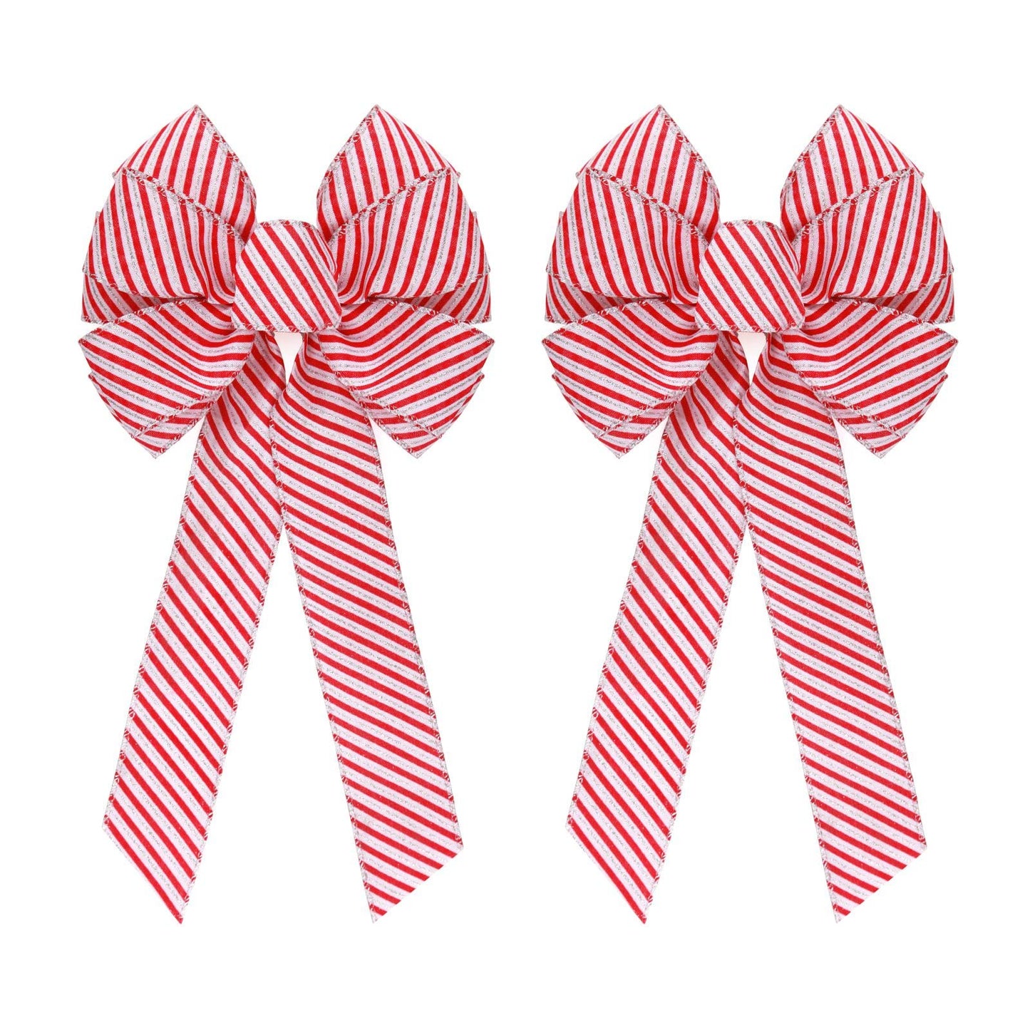 Meseey 2 Pcs 16 x 8 Inch Large Christmas Candy Red Bows Wreaths Peppermint Bow for Gift Wrapping Tree Topper Front Door Home Decorations