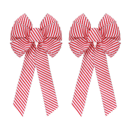 Meseey 2 Pcs 16 x 8 Inch Large Christmas Candy Red Bows Wreaths Peppermint Bow for Gift Wrapping Tree Topper Front Door Home Decorations