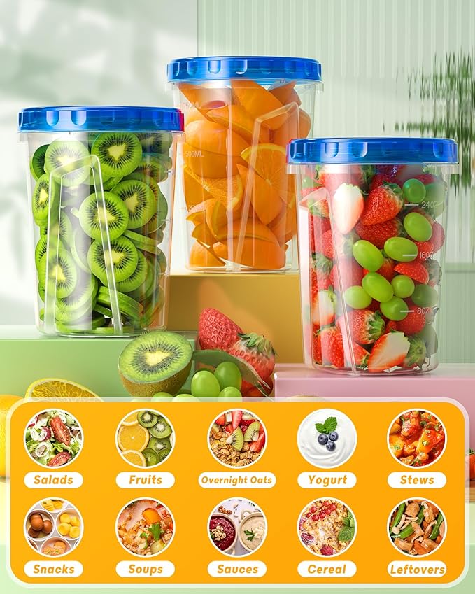 12 Pack-34 oz Freezer Storage Containers, Plastic Food Storage Containers