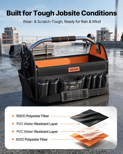 VEVOR Tool Bag, 16.1 Inch, 33-Pocket Open Top Tool Tote, Electrical Maintenance Toolbox Organizer Storage with Handle, Adjustable Shoulder Strap, Portable Toolbag, for Professionals DIY & Jobsite Use