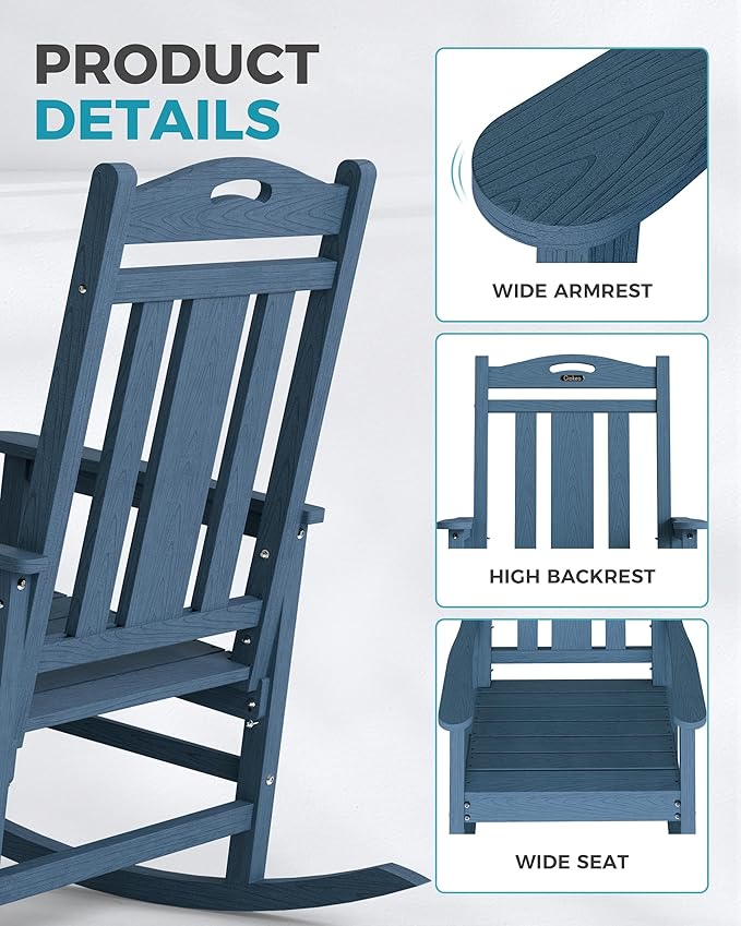 Ciokea Oversized Outdoor Rocking Chairs Set of 4, 380lbs Heavy-Duty Large Patio Rocker, High Back Cozy Porch Chairs, Weather Resistant Patio Rocking Chairs for Outside, Fire Pit, Deck, Slate Blue