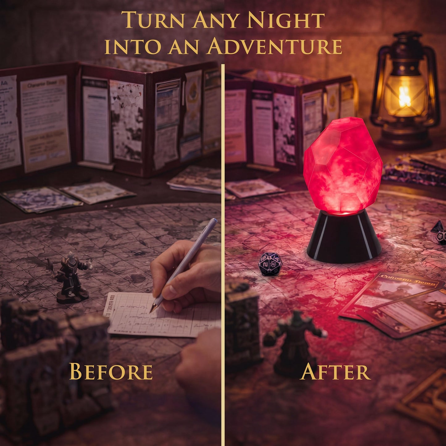 ENHANCE Tabletop Crystal Mood Light - Crystal Lamp for DnD, RPG, Board Game Night Ambience with Swirling RGB LED Effect - Battery Powered 40 Hours or USB-C Plug In, Ambient Game Lighting