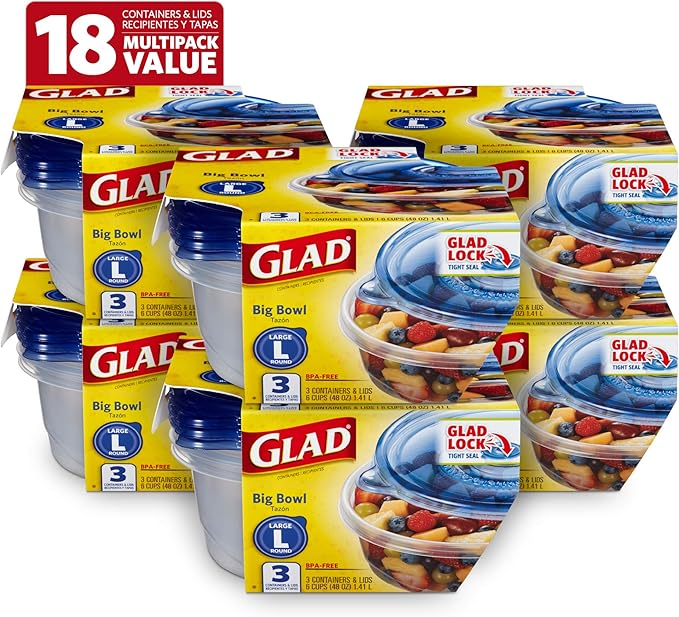 Glad Big Bowl Food Storage Containers, Large Round