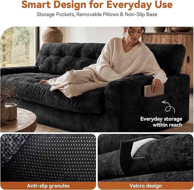 MONVANE 75.6" Convertible 3 Seater Sofa, 2-in-1 Boneless Sleeper Sofa Bed