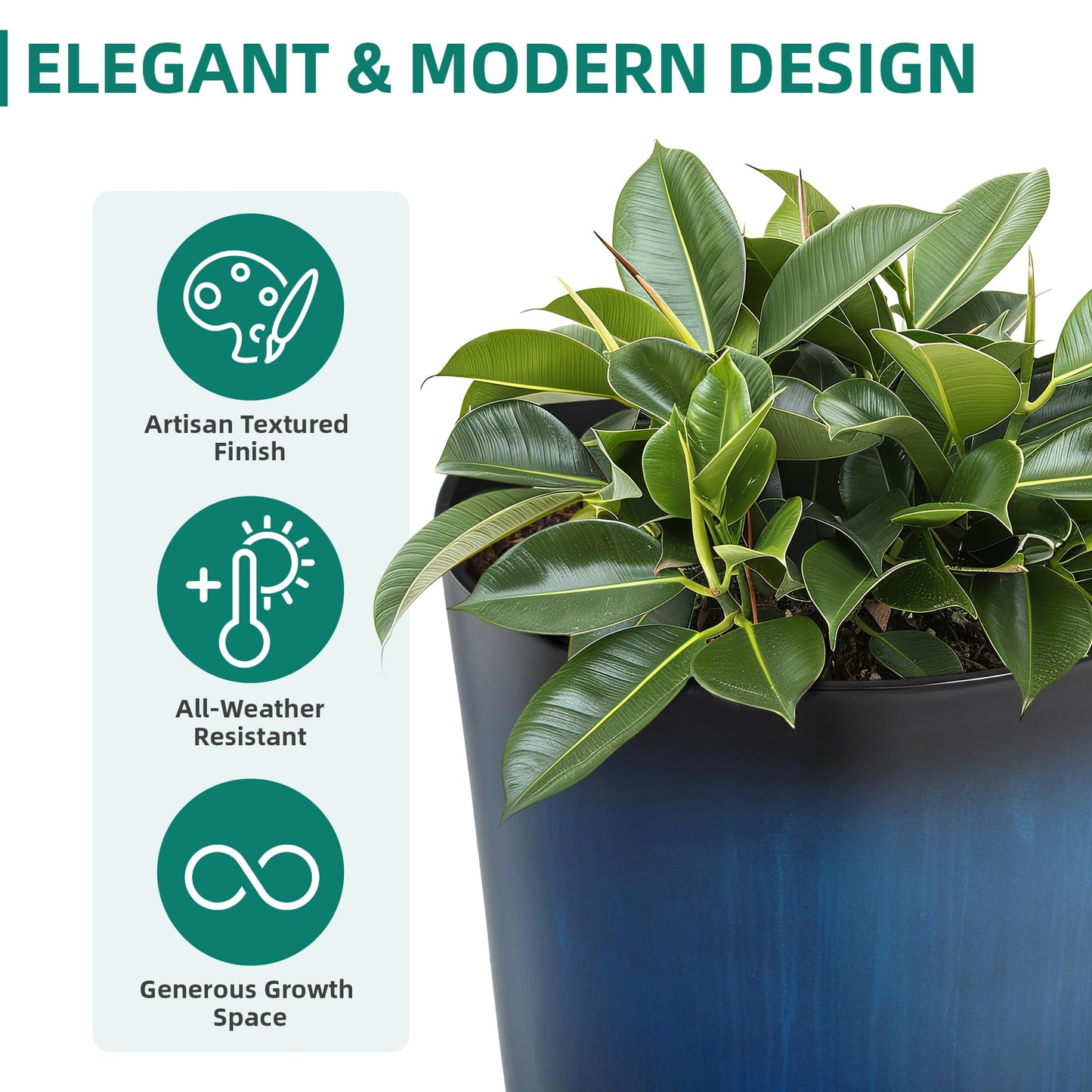 Autodaya 23.8" Tall Planters Large Set of 2 Plant Pots Plastic Flower Pots Outdoor Artistic Floating Cobalt Blue Glaze, UV-Protect & Lightweight PP Container for Garden, Patio, Deck, Porch, Indoor