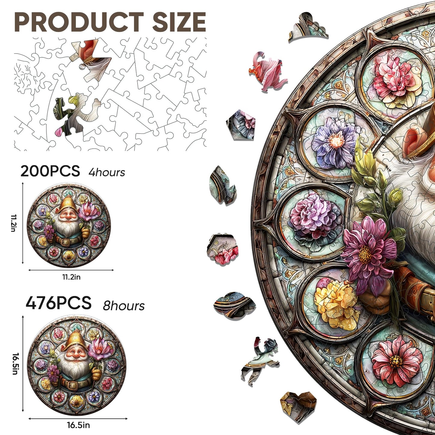 Mocfesk Wooden Puzzles for Adults, 200 Pieces Gnome Jigsaw Puzzles, Unique Shaped Puzzles with Exquisite Wooden Box, Family Game, 11.2'' x 11.2''