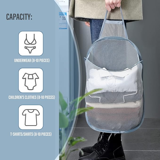 3 Pieces Hanging Laundry Hamper Foldable Mesh Hamper Dirty Cloth Basket