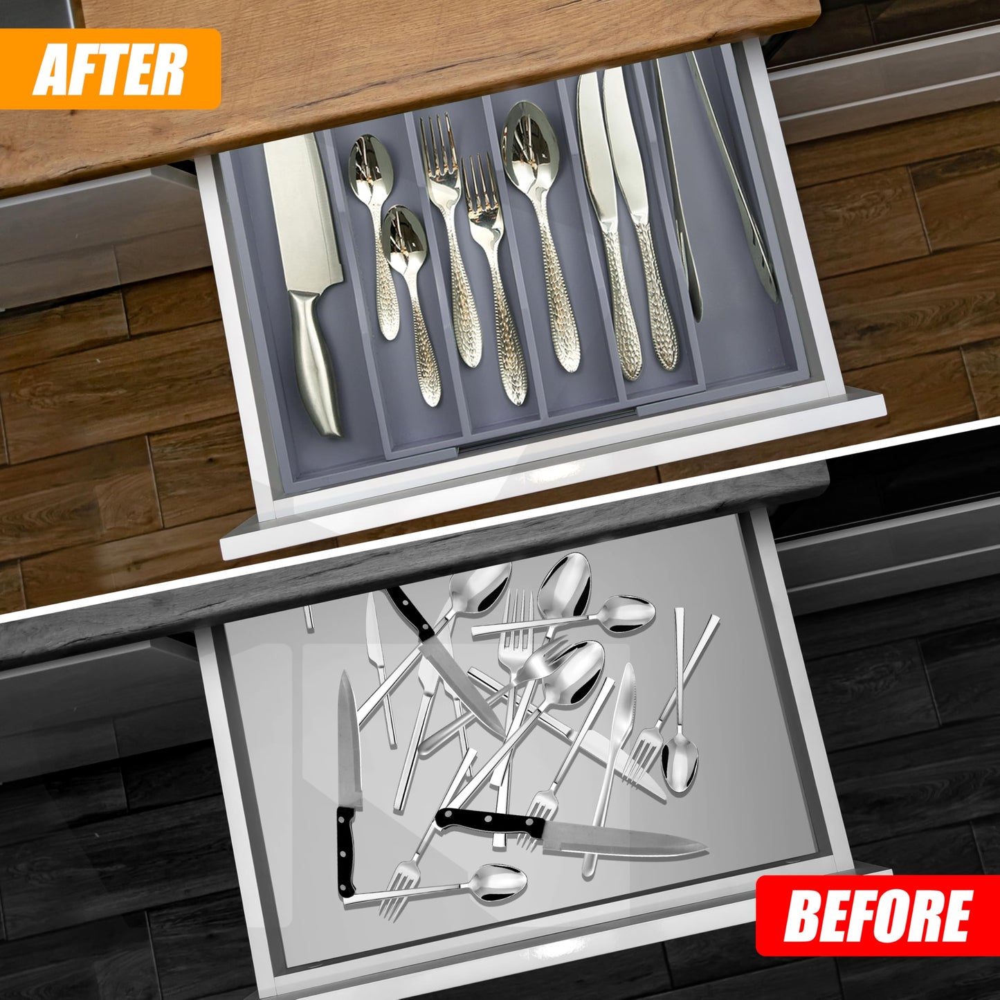 Kitchen Silverware Drawer Organizer and Storage Cabinet Utensil Rack Bathroom Counter Vanity Extra Large Big Cooking Drawer Organizers Countertop Pantry Storage Cabinet Best Kitchen Must Haves 2025